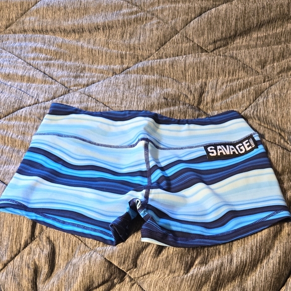 Savage Barbell Blue and White Striped Athletic Shorts - Picture 1 of 2